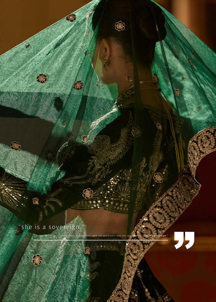 Buy Now Green Premium Silk & Embroidered Designer Lehenga Choli Online in USA, UK, France, Canada, Italy, Sweden, Greece, UAE & Worldwide at Empress Clothing.