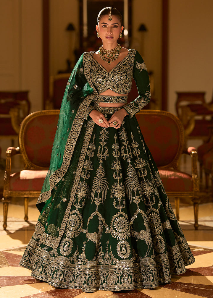 Buy Now Green Premium Silk & Embroidered Designer Lehenga Choli Online in USA, UK, France, Canada, Italy, Sweden, Greece, UAE & Worldwide at Empress Clothing.