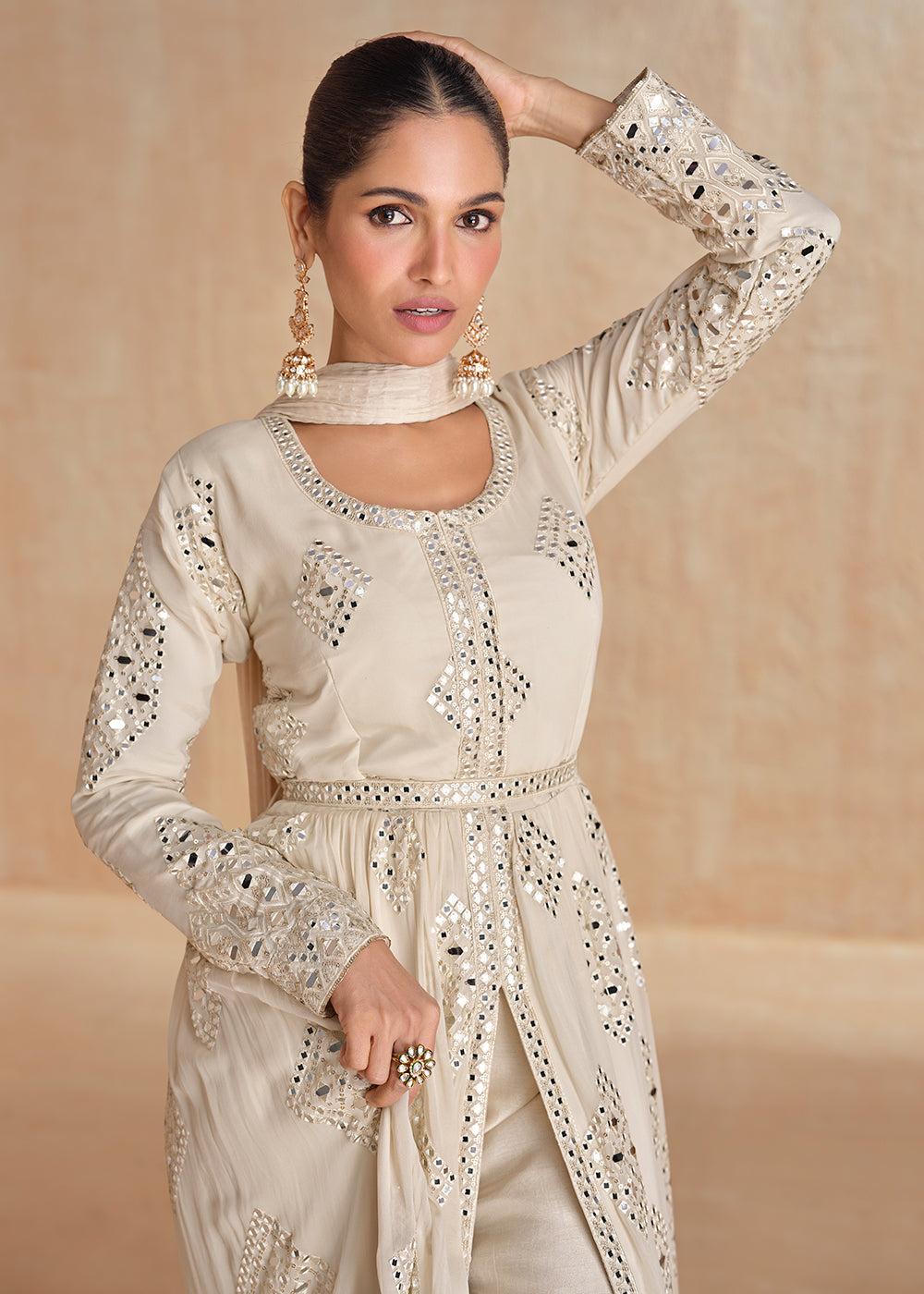 Ivory Front Slit Style Embroidered Wedding Anarkali Suit Ivory Front Slit Style Embroidered Wedding Anarkali Suit