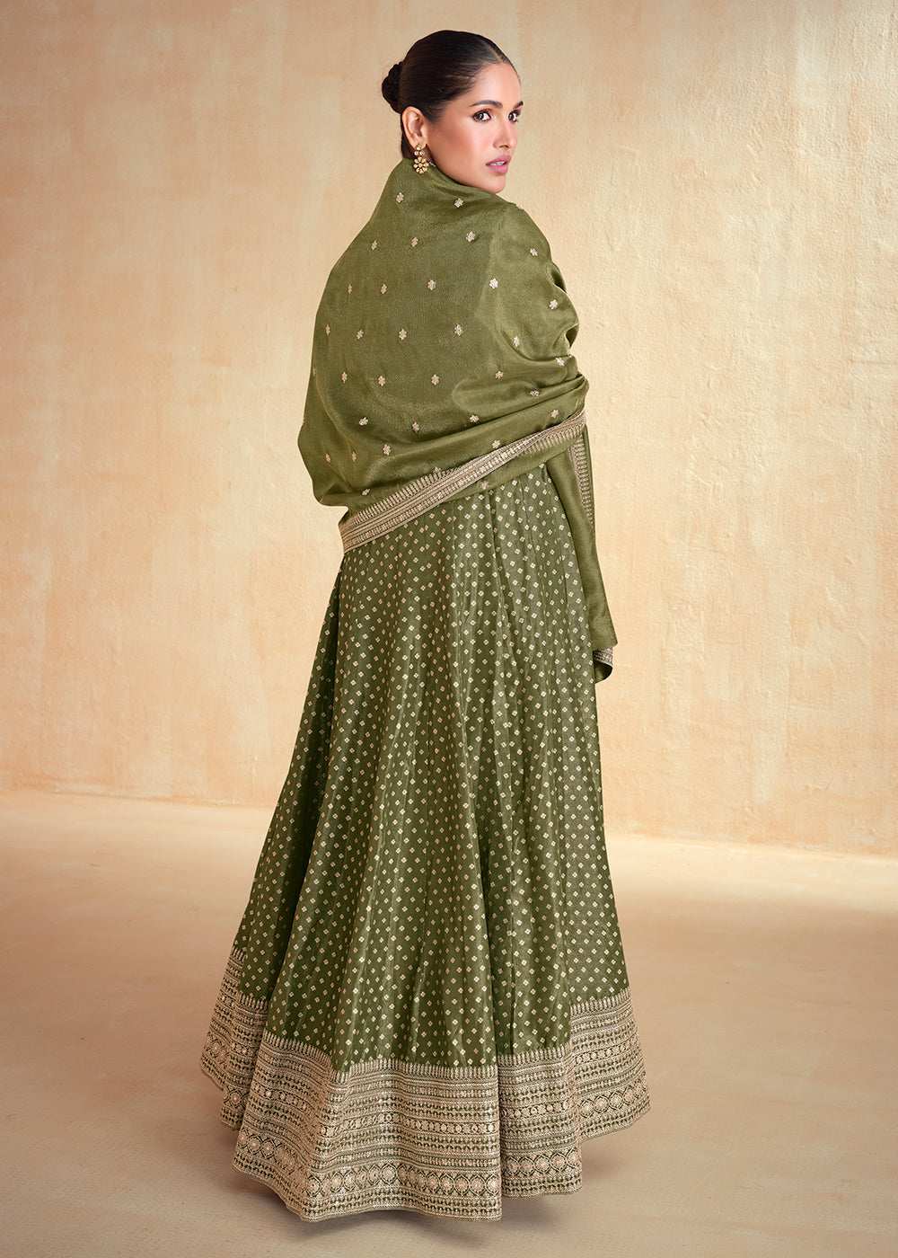 Buy Now Green Pure Organza Jacquard Silk Festive Anarkali Gown Online in USA, UK, Australia, Italy, Germany, Canada, France & Worldwide at Empress Clothing.