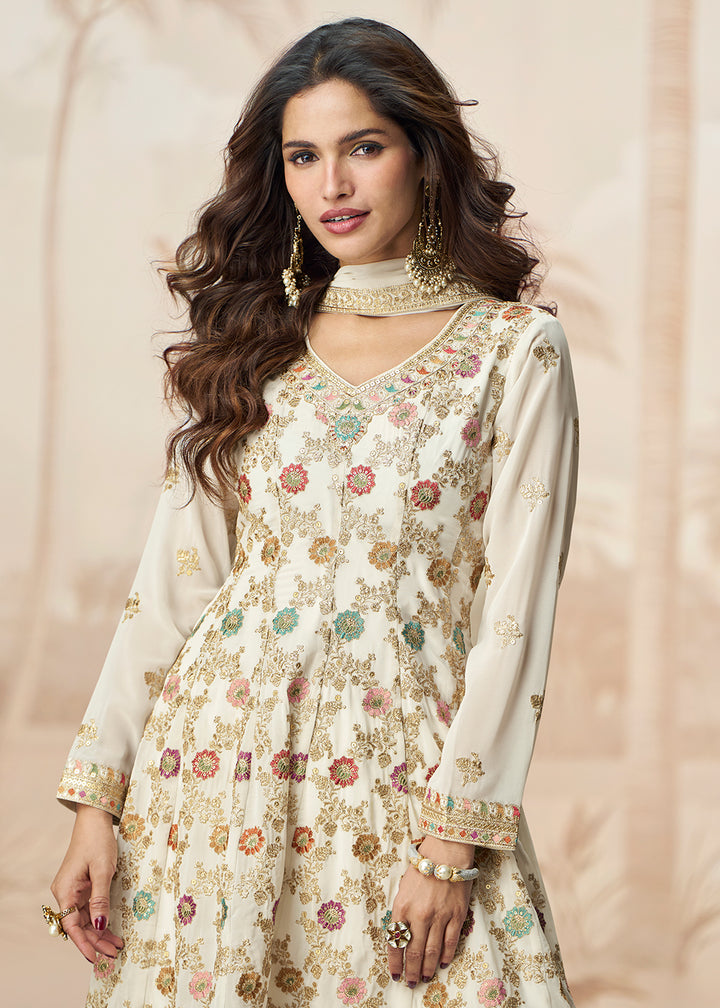 Buy Now Beautiful Off White Color Embroidered Designer Palazzo Suit Online in USA, UK, Canada, Germany, Italy, France, UAE & Worldwide at Empress Clothing.