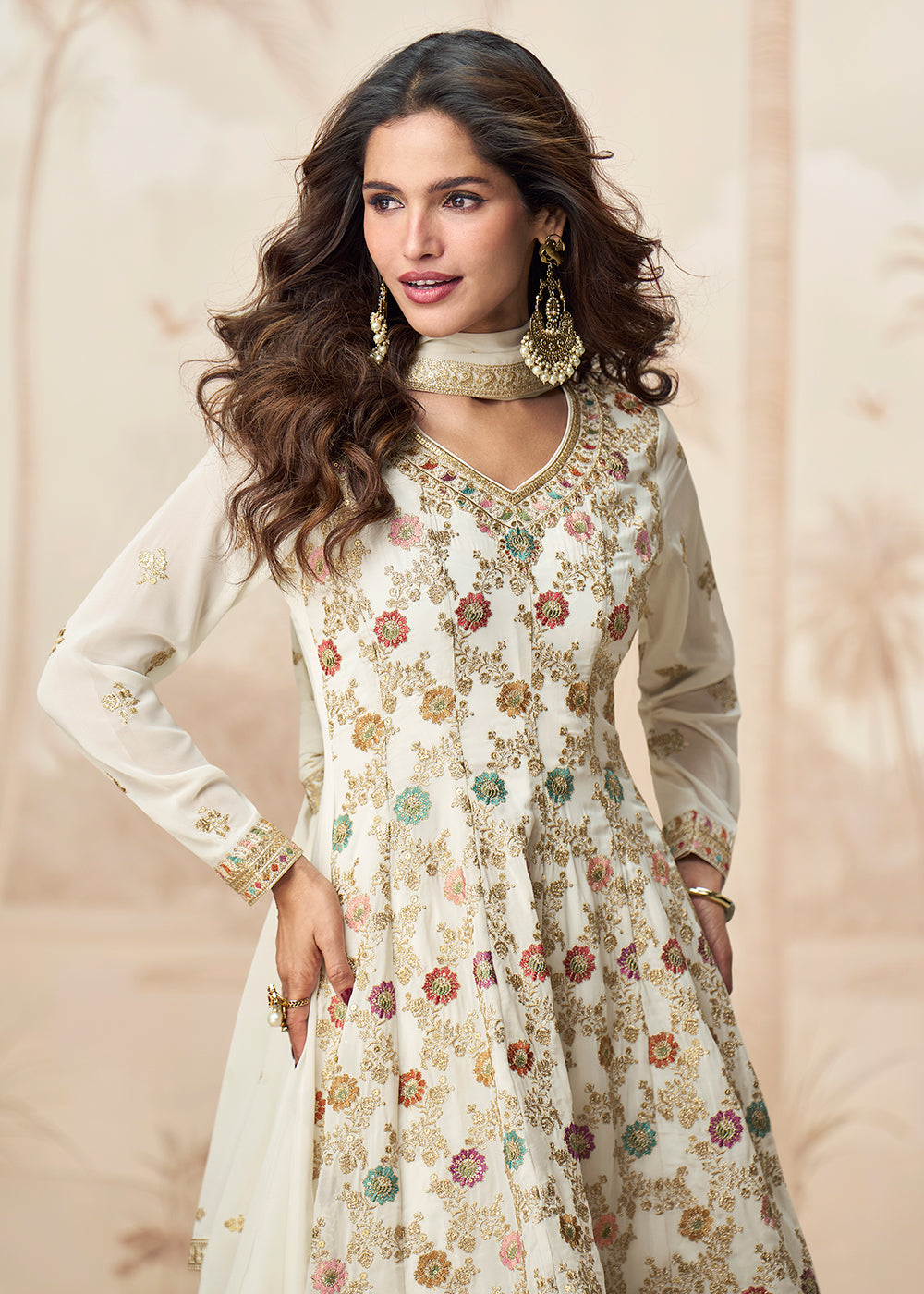 Buy Now Beautiful Off White Color Embroidered Designer Palazzo Suit Online in USA, UK, Canada, Germany, Italy, France, UAE & Worldwide at Empress Clothing.