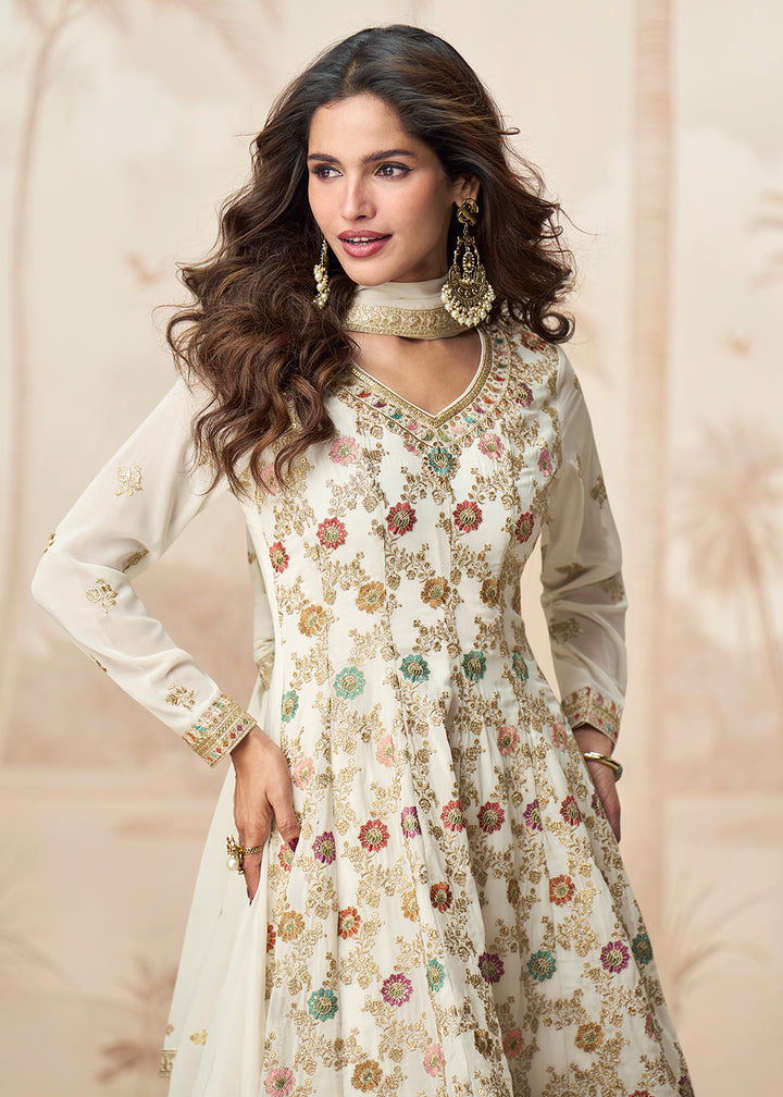 Buy Now Beautiful Off White Color Embroidered Designer Palazzo Suit Online in USA, UK, Canada, Germany, Italy, France, UAE & Worldwide at Empress Clothing.