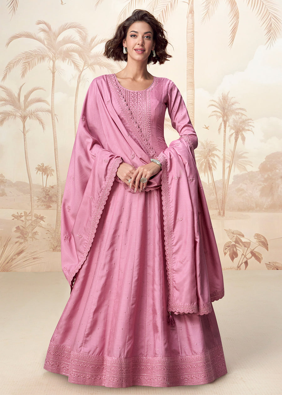 Premium Silk Magenta Embroidered Festive Wear Anarkali Suit