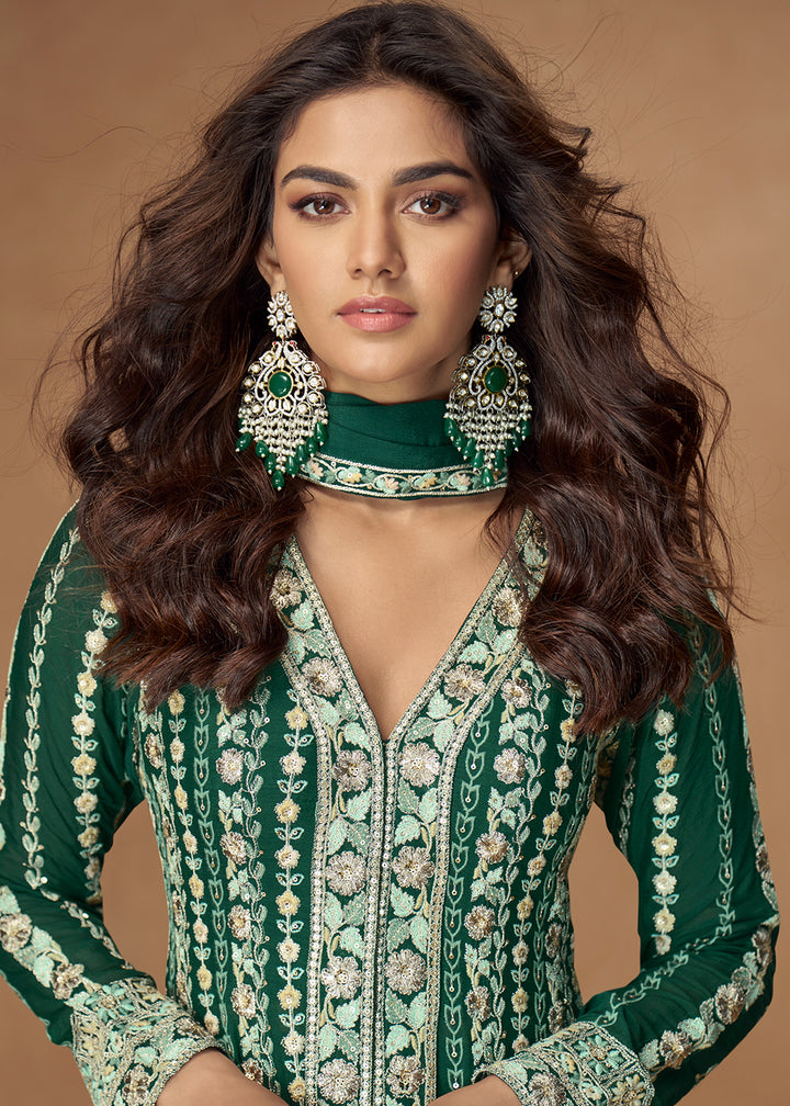 Buy Now Green Premium Embroidered Wedding Party Anarkali Suit Online in USA, UK, Germany, France, Italy, Canada, Australia, UAE, Africa & Worldwide at Empress.