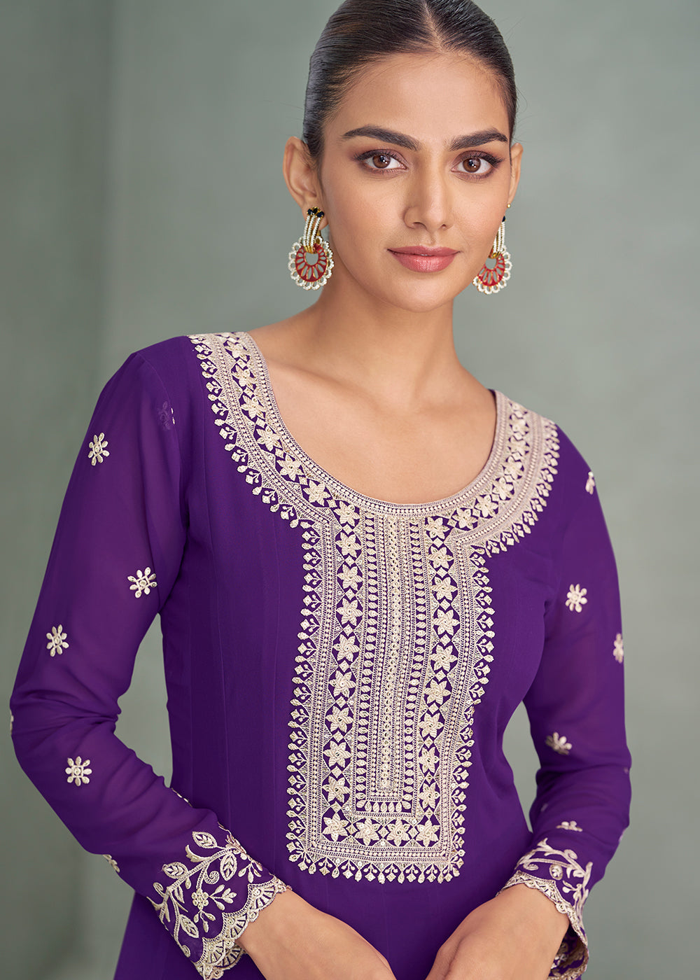 Buy Now Purple Real Georgette Embroidered Festive Anarkali Suit Online in USA, UK, Germany, France, Italy, Canada, Australia & Worldwide at Empress Clothing.