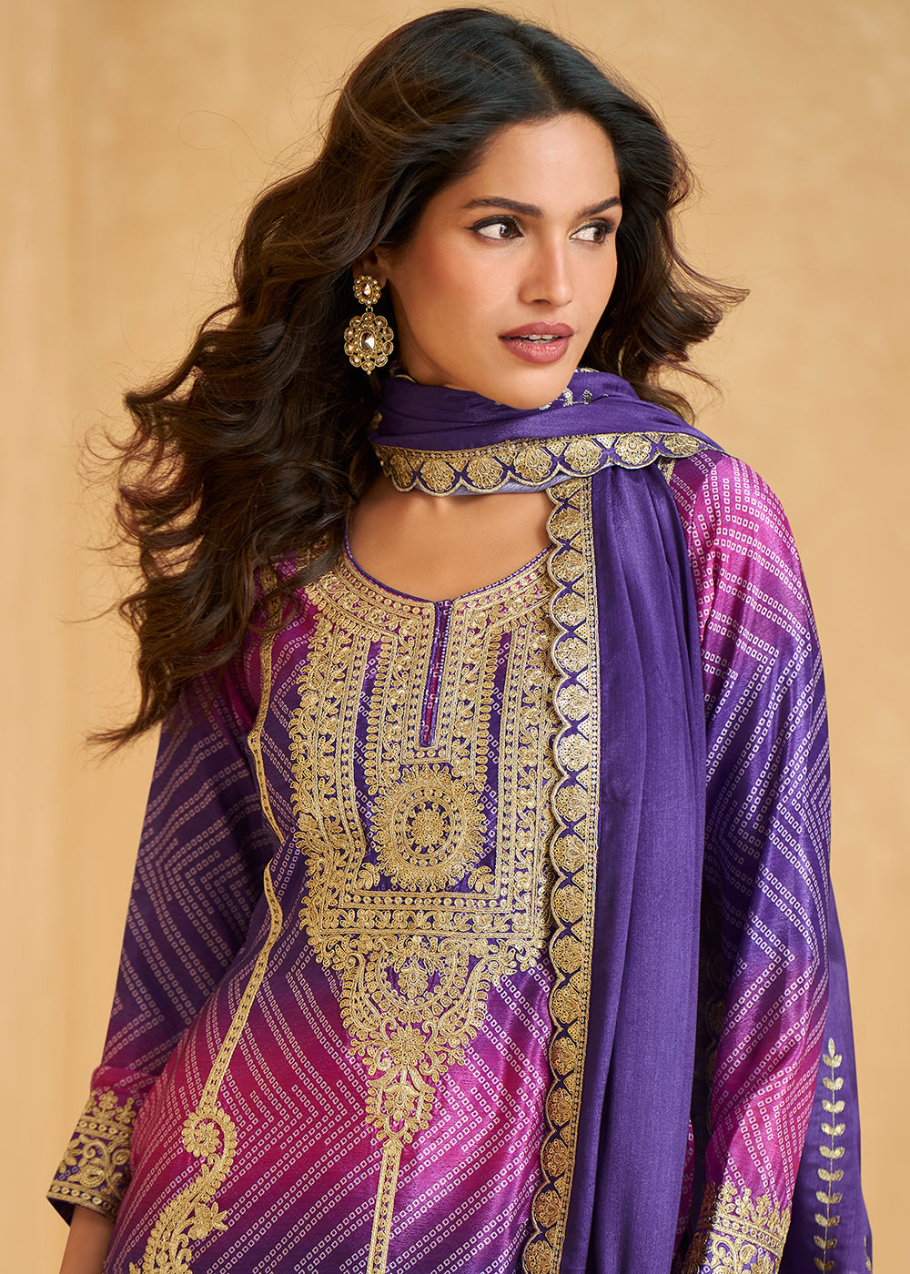 Buy Now Premium Purple & Magenta Festive Style Palazzo Suit Online in US, UK, Canada, Germany, Italy, France, Austria, Denmark, Australia & Worldwide at Empress.
