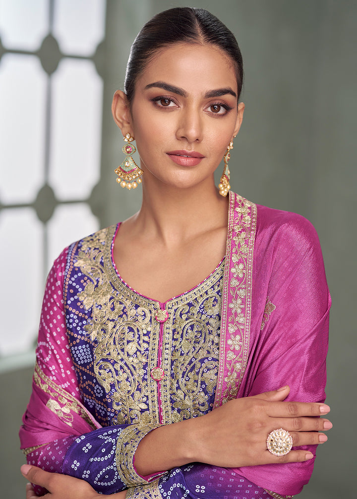 Buy Now Premium Ombre Pink & Purple Festive Style Palazzo Suit Online in Newark, Yorktown, Toronto, London, Orlando, Munich, Chicago & Worldwide at Empress.