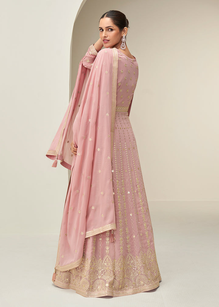 Buy Now Pastel Pink Embroidered Elegant Wedding Anarkali Suit Online in US, UK, Germany, France, Italy, Canada, Australia, UAE, Maldives & Worldwide at Empress.