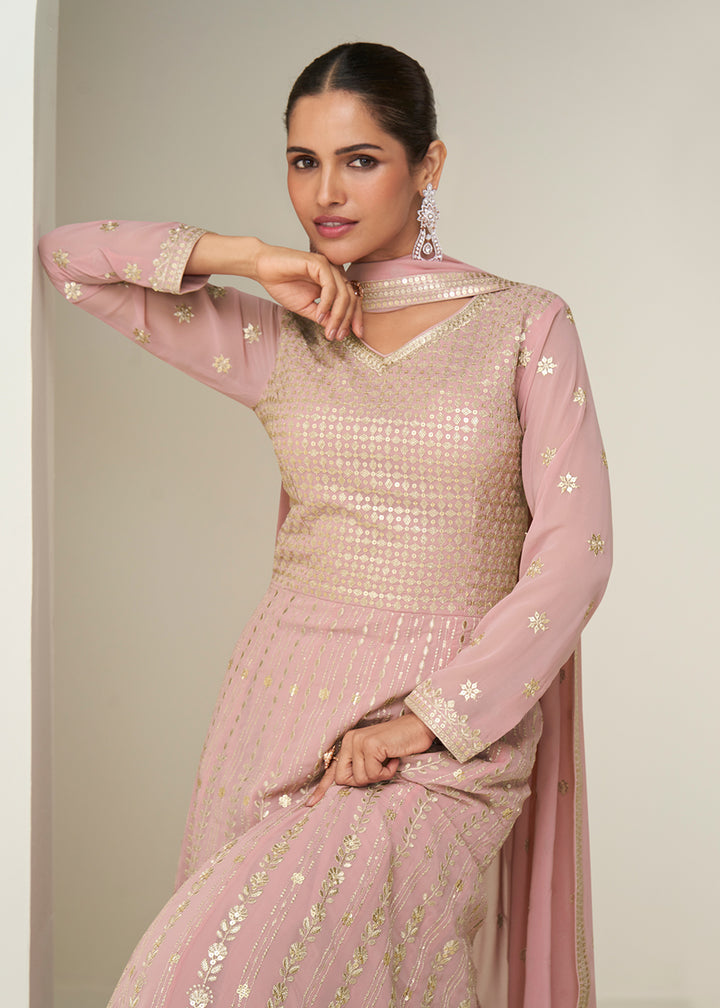 Buy Now Pastel Pink Embroidered Elegant Wedding Anarkali Suit Online in US, UK, Germany, France, Italy, Canada, Australia, UAE, Maldives & Worldwide at Empress.