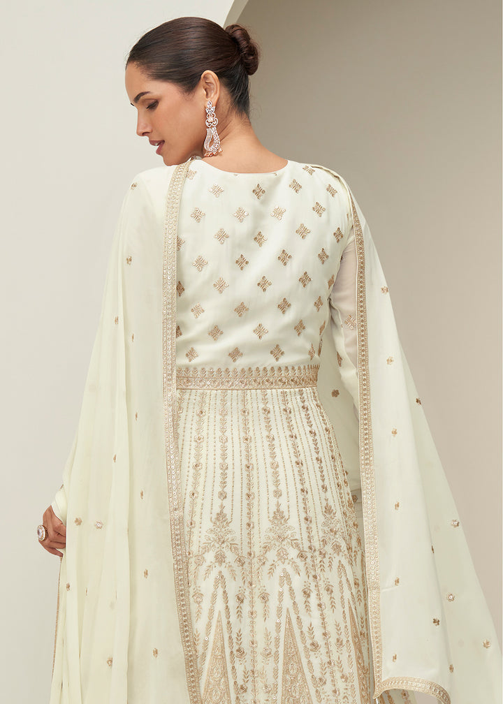 Buy Now Off White Embroidered Elegant Wedding Anarkali Suit Online in US, UK, Germany, France, Italy, Canada, Australia, UAE, Maldives & Worldwide at Empress
