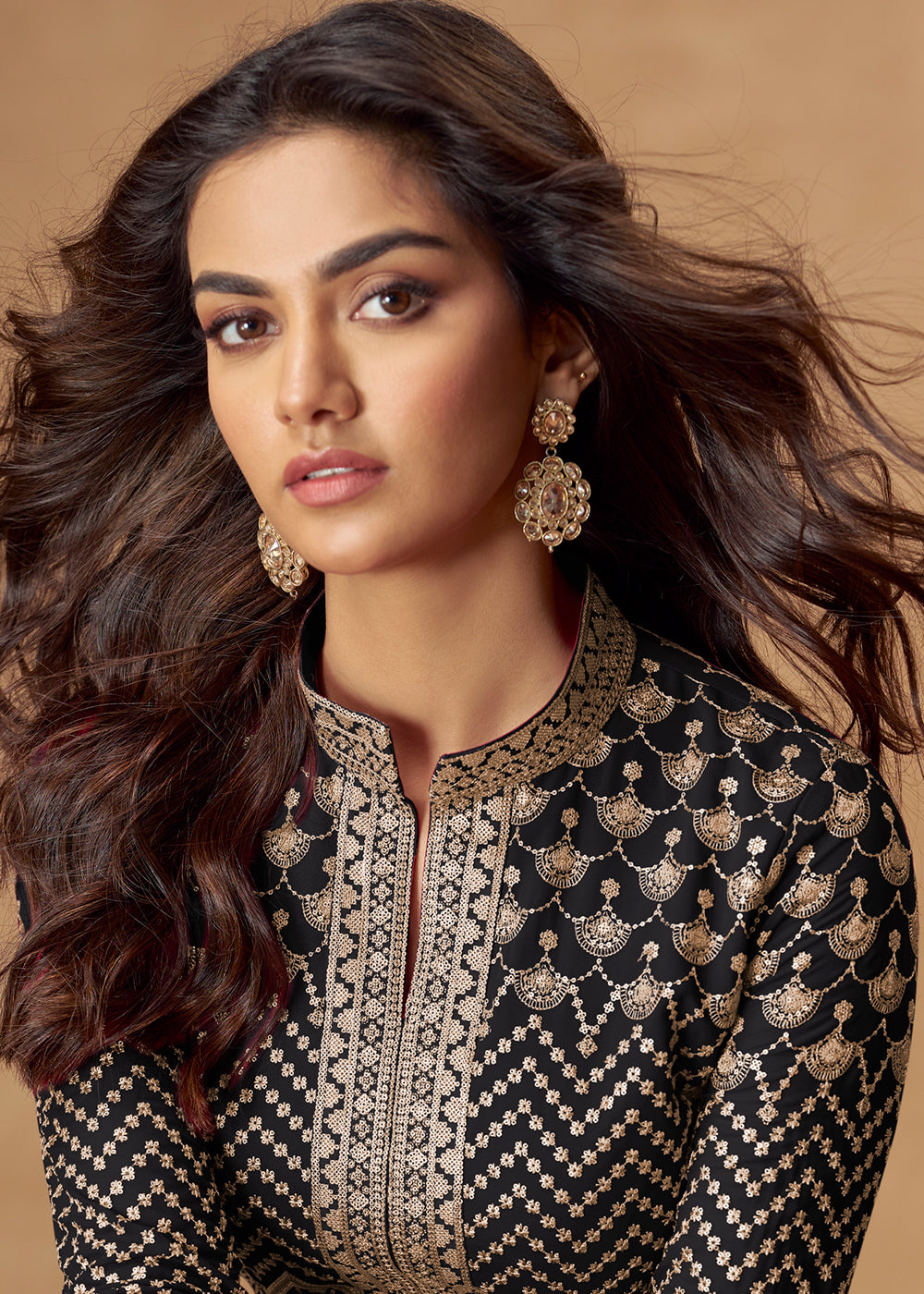 Buy Now Black Front & Back Embroidered Slit Skirt Anarkali Suit Online in US, UK, Germany, France, Italy, Canada, Australia, UAE & Worldwide at Empress Clothing