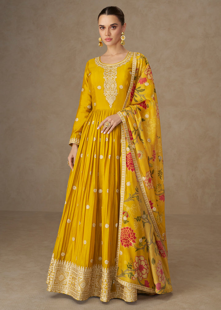 Buy Now Yellow Resham Threads Embroidered Festive Anarkali Suit Online in US, UK, Germany, France, Italy, Canada, Australia, Singapore & Worldwide at Empress.