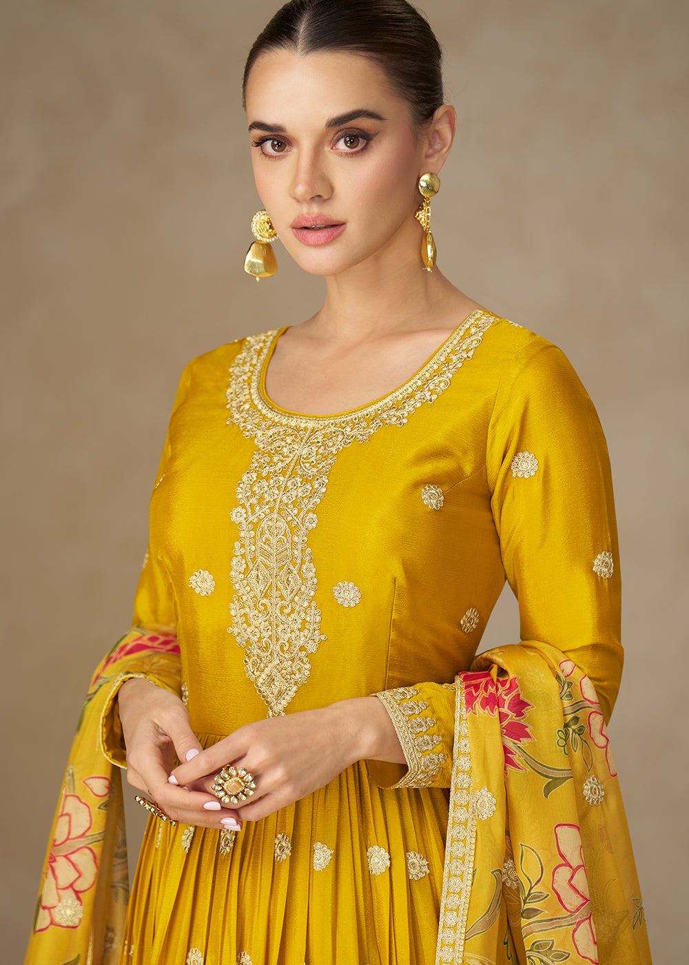 Buy Now Yellow Resham Threads Embroidered Festive Anarkali Suit Online in US, UK, Germany, France, Italy, Canada, Australia, Singapore & Worldwide at Empress.