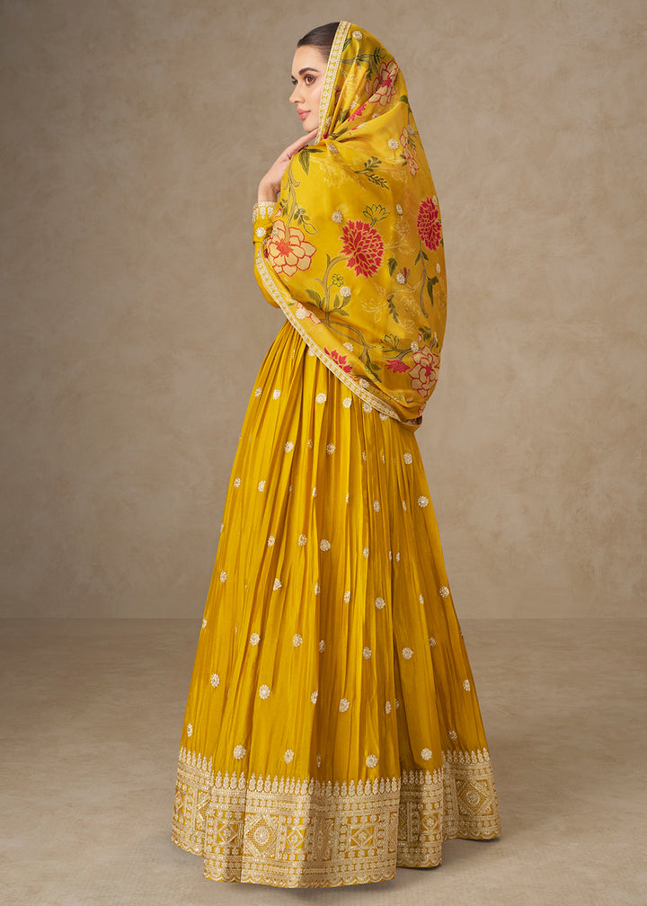 Buy Now Yellow Resham Threads Embroidered Festive Anarkali Suit Online in US, UK, Germany, France, Italy, Canada, Australia, Singapore & Worldwide at Empress.