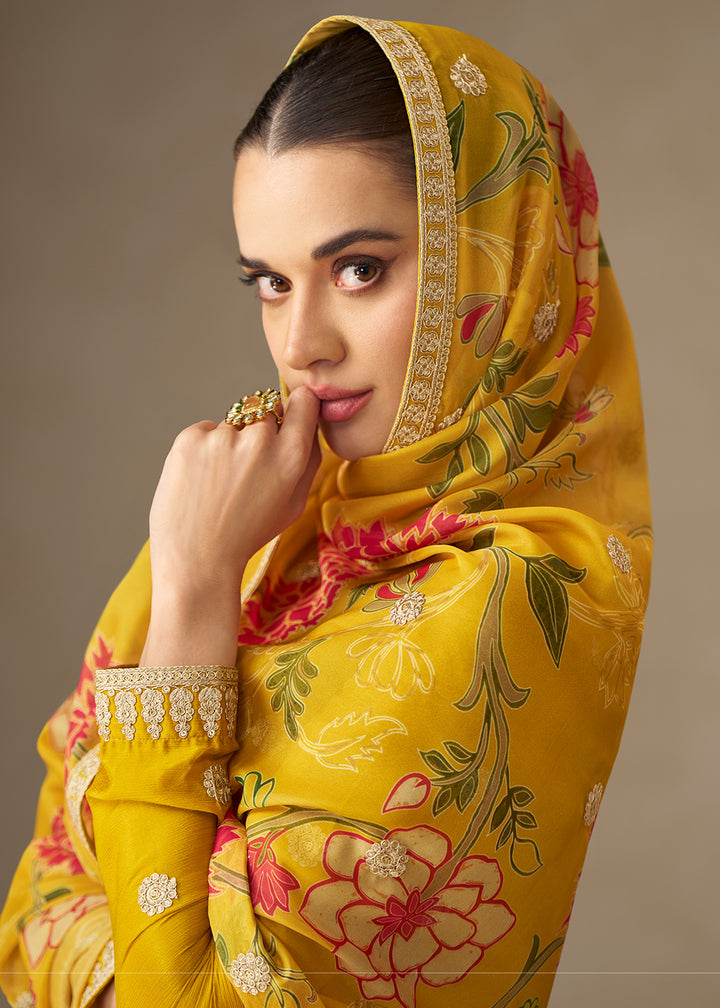 Buy Now Yellow Resham Threads Embroidered Festive Anarkali Suit Online in US, UK, Germany, France, Italy, Canada, Australia, Singapore & Worldwide at Empress.