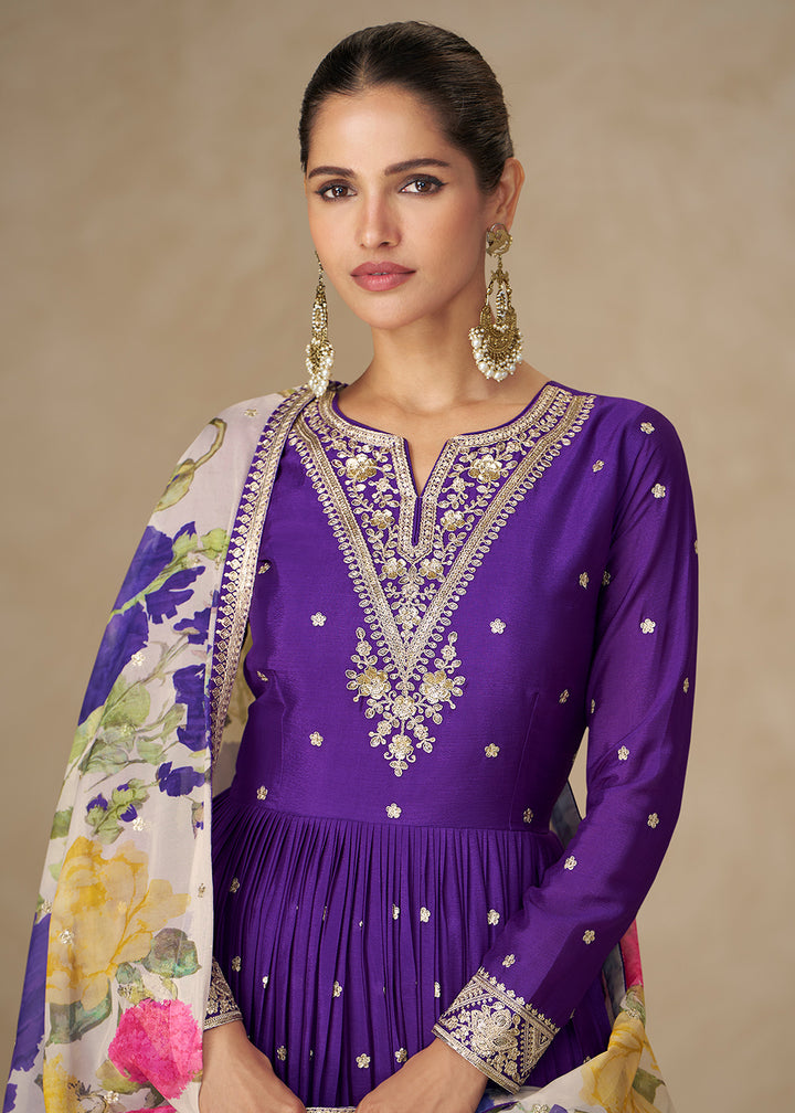 Buy Now Purple Resham Threads Embroidered Festive Anarkali Suit Online in US, UK, Germany, France, Italy, Canada, Australia, Singapore & Worldwide at Empress.