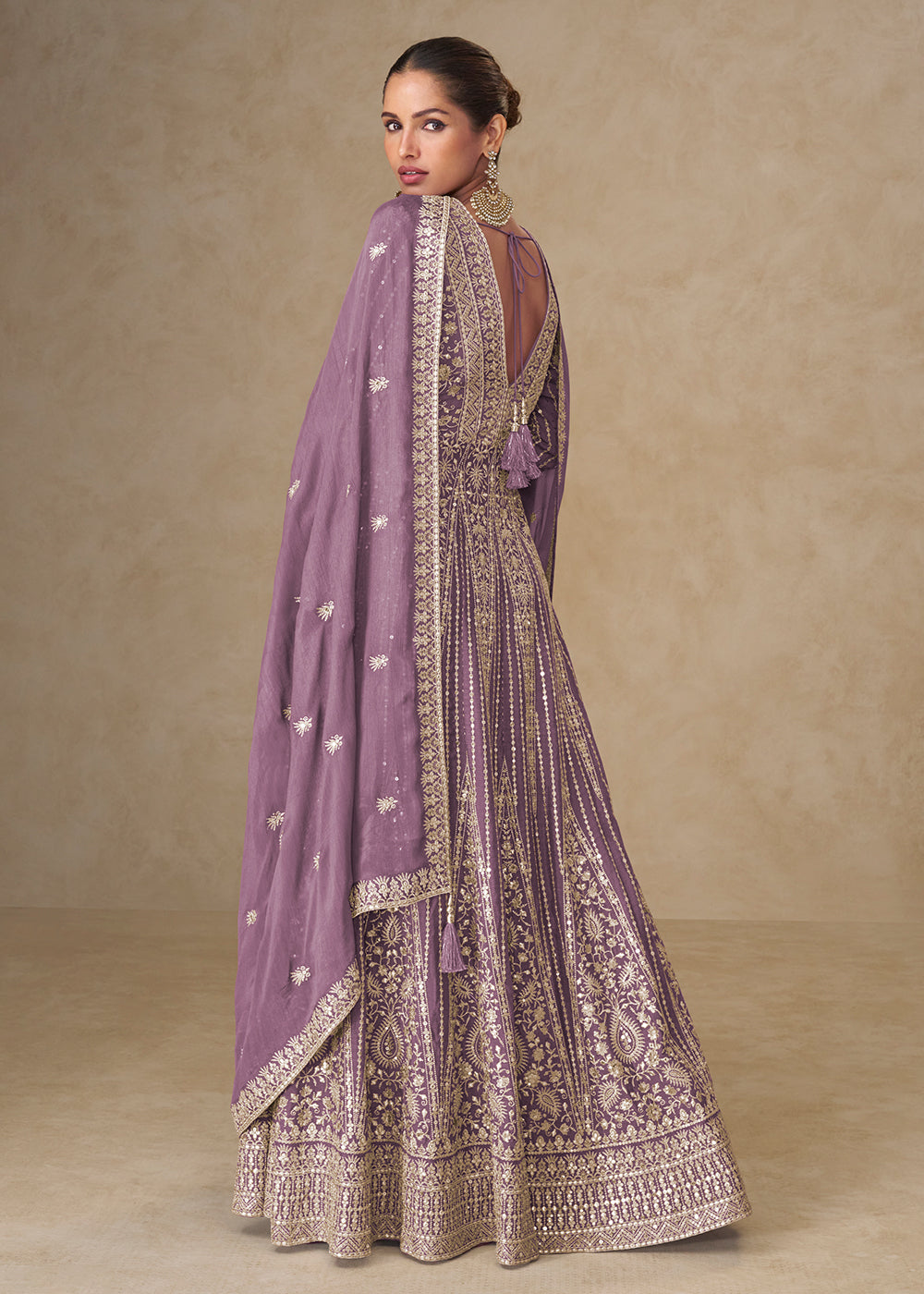 Buy Now Graceful Lavender All Over Embroidered Wedding Anarkali Gown Online in US, UK, Canada, France, Italy, Singapore, UAE, Australia & Worldwide at Empress.