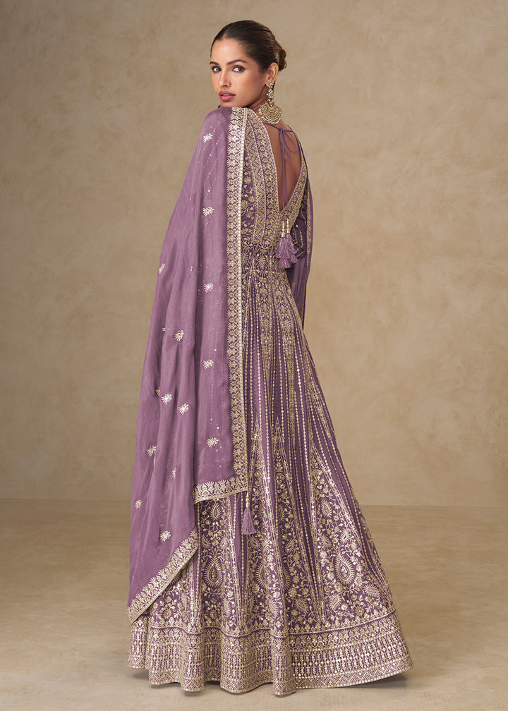 Buy Now Graceful Lavender All Over Embroidered Wedding Anarkali Gown Online in US, UK, Canada, France, Italy, Singapore, UAE, Australia & Worldwide at Empress.