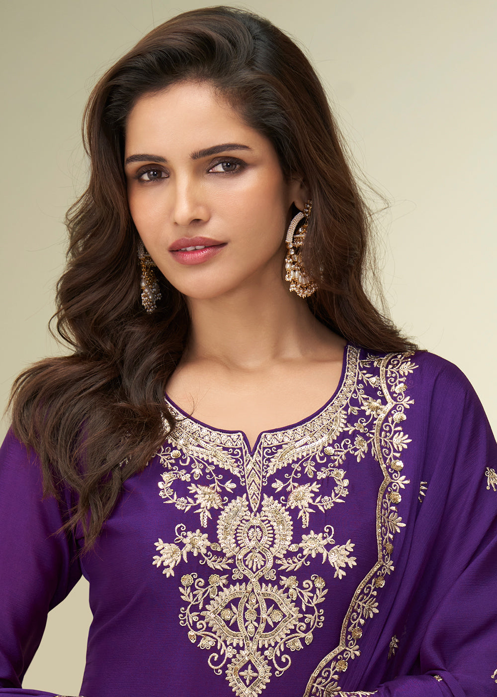 Buy Now Charming Purple Sangeet Wear Palazzo Style Suit Online in US, UK, Canada, Germany, Italy, France, Austria, Denmark, Australia & Worldwide at Empress.