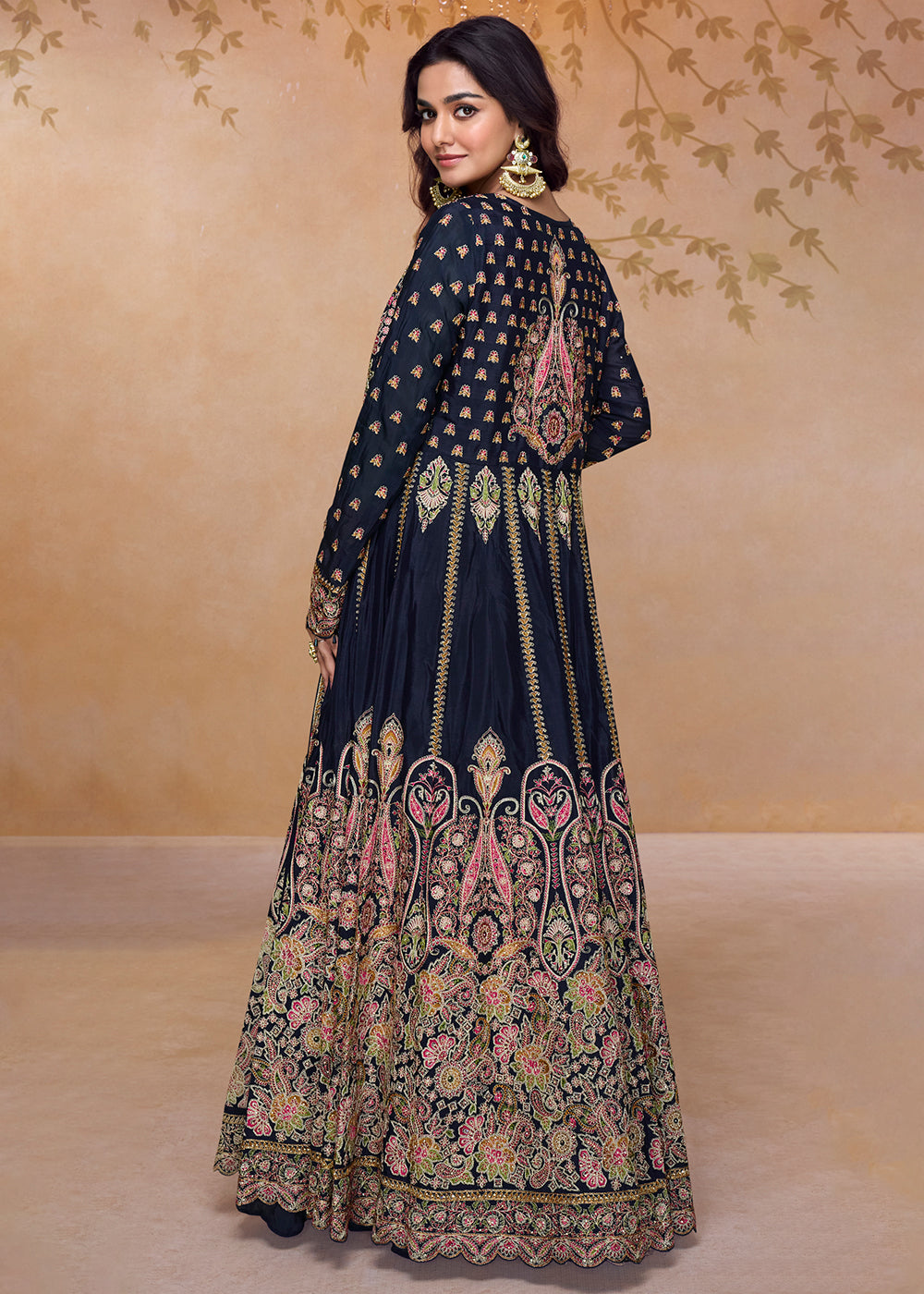 Buy Now Dark Blue Jacket Style Embroidered Designer Lehenga Choli Online in US, UK, Canada, France, Italy, Germany, Austria, Singapore, UAE & Worldwide at Empress.