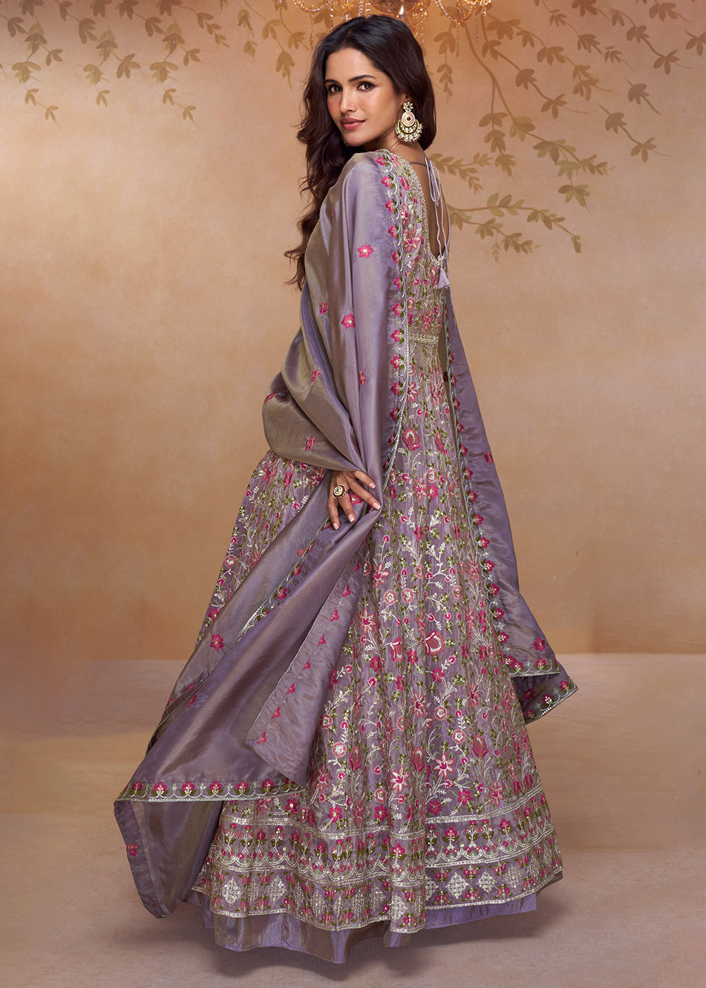Buy Now Lavender Front Slit Embroidered Designer Anarkali Suit Online in US, UK, Germany, France, Italy, Canada, Australia, Singapore & Worldwide at Empress.