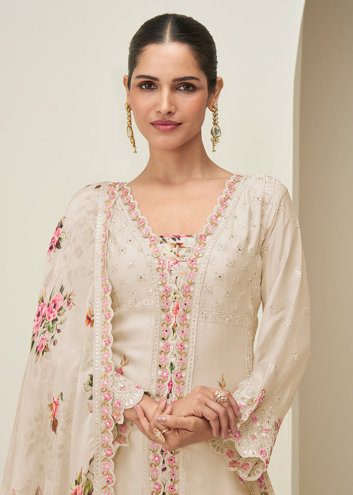 Pastel Ivory Palazzo Style Wedding Festive Dress