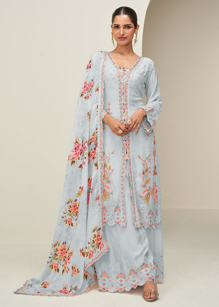 Pastel Grey Palazzo Style Wedding Festive Dress