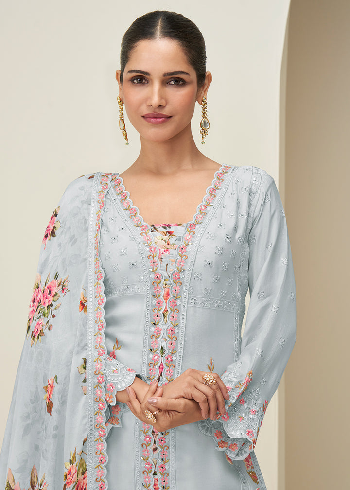 Pastel Grey Palazzo Style Wedding Festive Dress