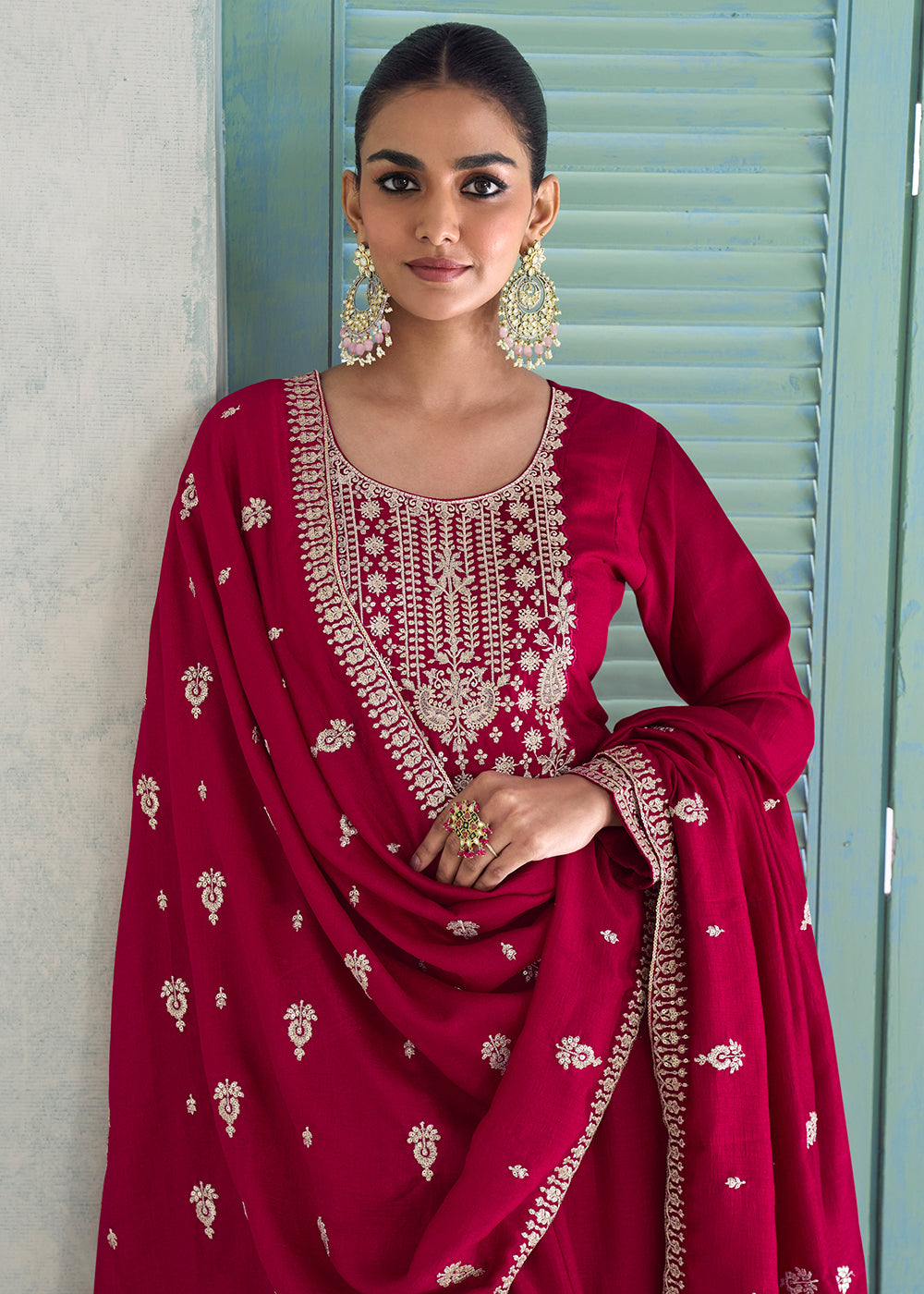 Buy Now Premium Silk Pink Wedding Festive Anaarkali Style Suit Online in Newark, Yorktown, Toronto, London, Orlando, Munich, Chicago & Worldwide at Empress.