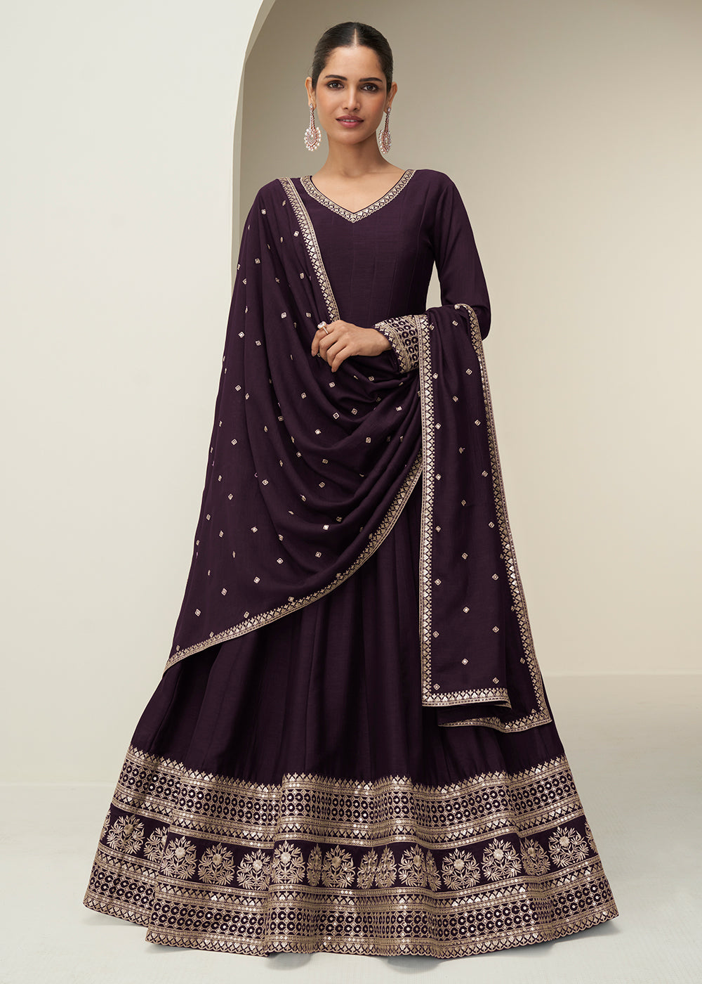 Buy Now Purple Premium Silk Sequin Work Festive Anarkali Suit Online in US, UK, Germany, France, Italy, Canada, Sweden, Denmark, UAE & Worldwide at Empress.