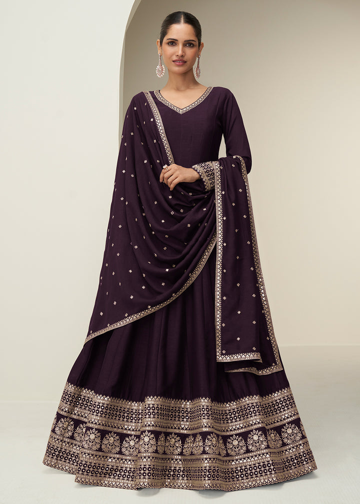 Buy Now Purple Premium Silk Sequin Work Festive Anarkali Suit Online in US, UK, Germany, France, Italy, Canada, Sweden, Denmark, UAE & Worldwide at Empress.