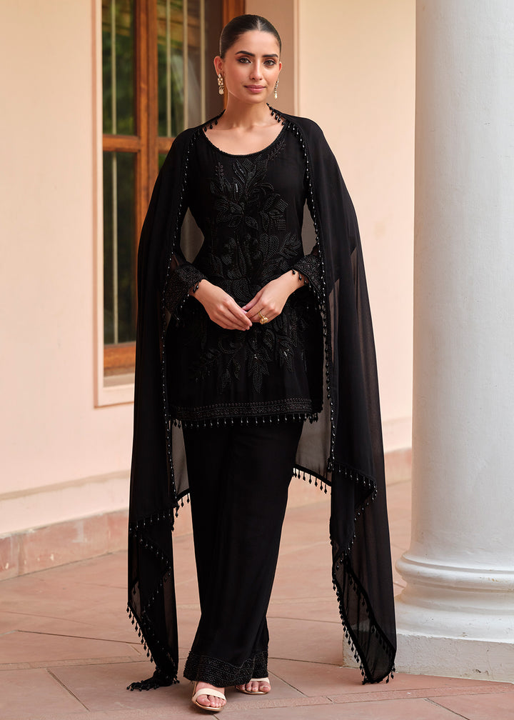 Buy Now Beautiful Black Georgette Trouser Style Suit Online in Newark, Yorktown, Toronto, London, Munich, Chicago, Denver, Utah, Paris & Worldwide at Empress.