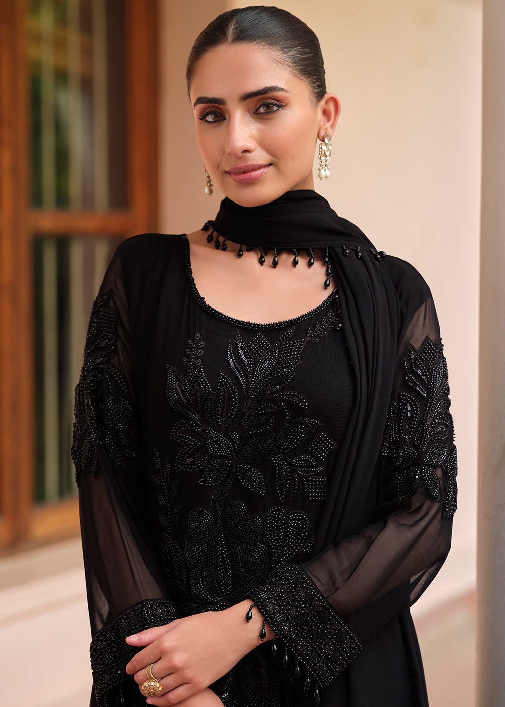 Buy Now Beautiful Black Georgette Trouser Style Suit Online in Newark, Yorktown, Toronto, London, Munich, Chicago, Denver, Utah, Paris & Worldwide at Empress.