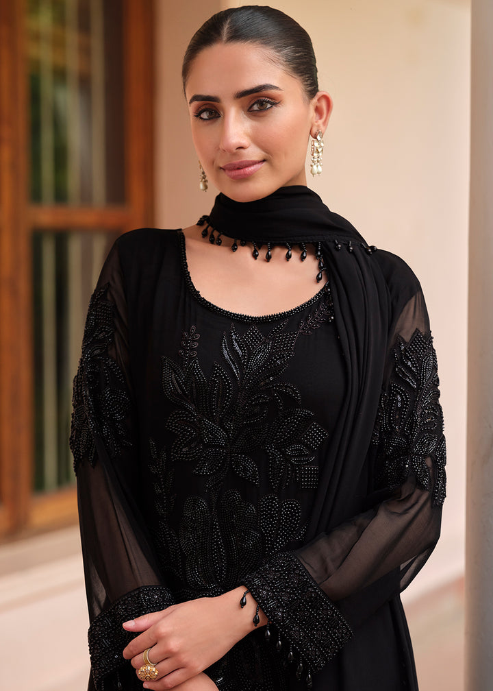 Buy Now Beautiful Black Georgette Trouser Style Suit Online in Newark, Yorktown, Toronto, London, Munich, Chicago, Denver, Utah, Paris & Worldwide at Empress.