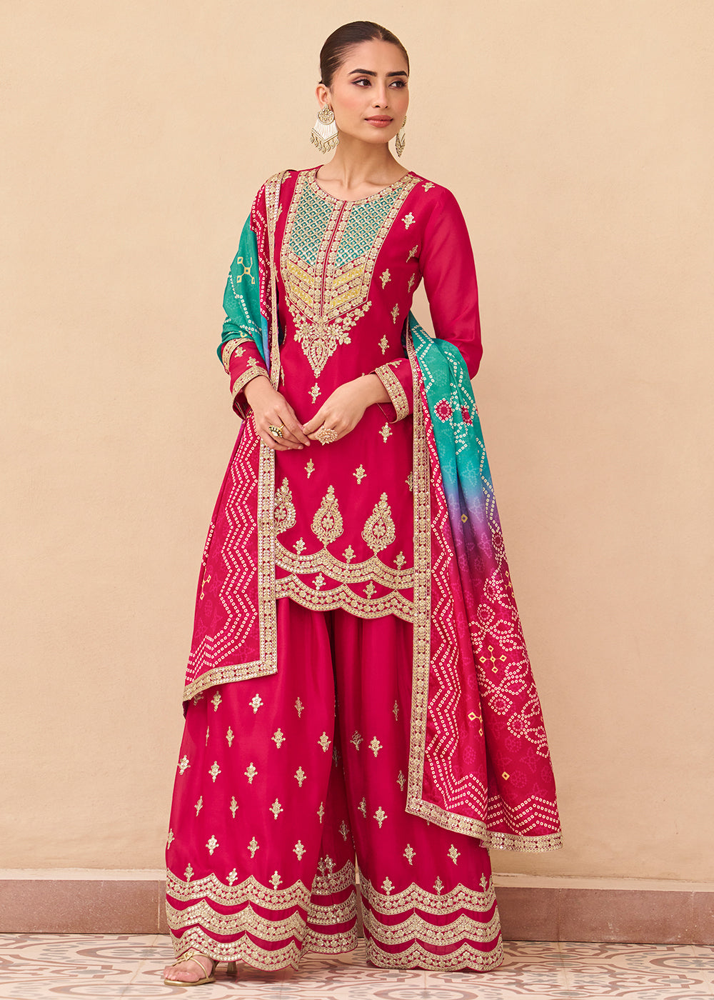 Buy Now Pink Function & Festive Wear Palazzo Style Suit Online in Newark, Miami, Toronto, London, Dortmund, Katy, Denver, Paris, Utah & Worldwide at Empress.
