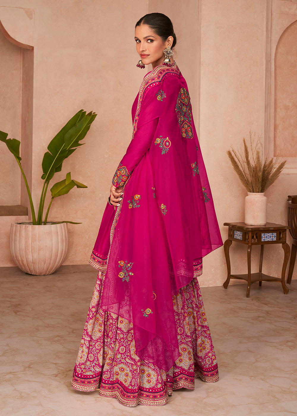 Shop Now Princess Pink Multi Thread Embroidered Designer Gharara Suit Online at Empress Clothing in USA, UK, Canada, Italy & Worldwide.
