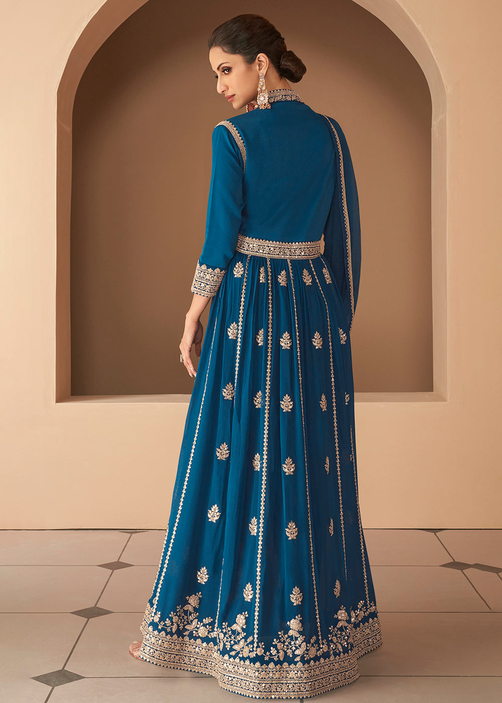 Buy Now Glorious Blue Front Slit Silk Georgette Anarkali Suit Online in USA, UK, Australia, New Zealand, Canada, Italy & Worldwide at Empress Clothing. 