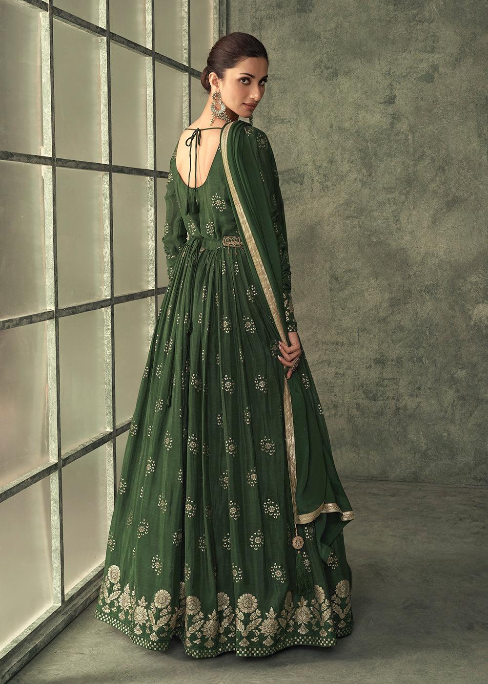 Buy Now Pretty Green Viscose Silk Embroidered Wedding Anarkali Gown Online in USA, UK, Australia, New Zealand, Canada & Worldwide at Empress Clothing.