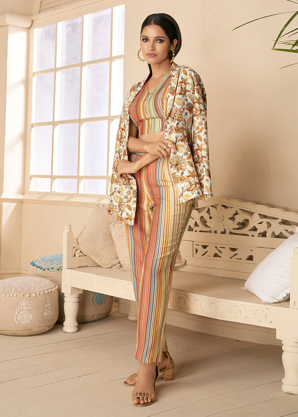 Buy Party Wear 3 Piece Co-Ord Sets - Multicolor Silk Co-ord Sets