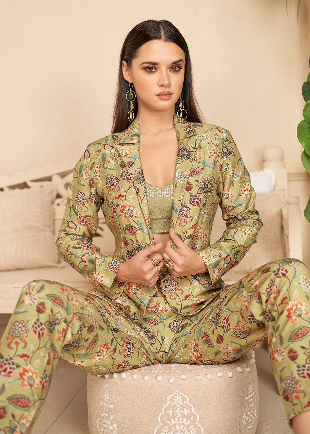 Buy Now Beauteous Sheen Green Silk Party Wear 3 Piece Co-Ord Sets Online in USA, UK, Canada, Germany, Australia & Worldwide at Empress Clothing. 