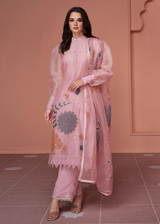 Pink Hakoba Cotton Silk premium 3 pcs Salwar set with organza Dupatta - BPSS08