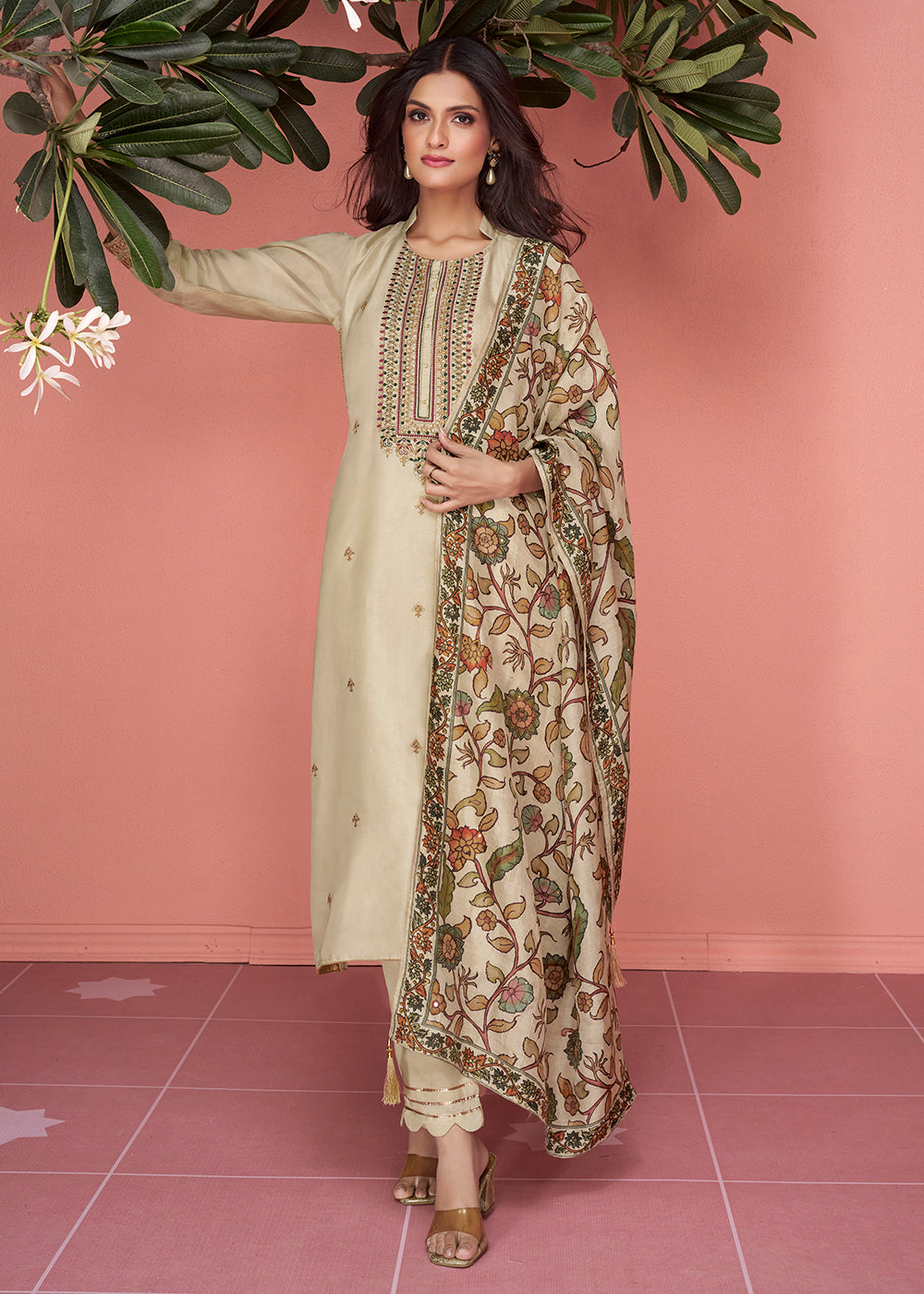 Premium Silk Pretty Beige Pakistani Style Salwar Suit