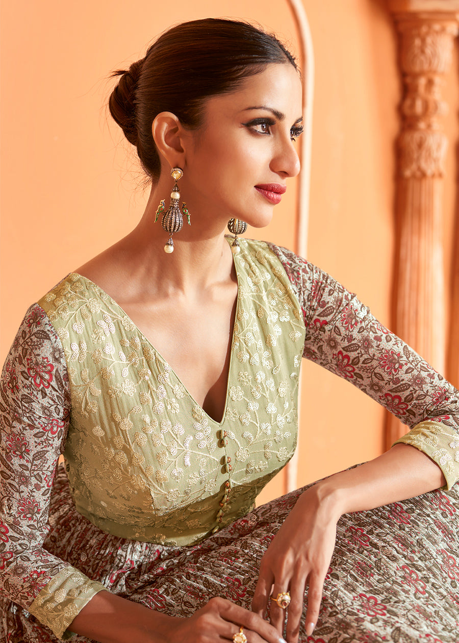 Thread Stone Embroidered Aqua Green Wedding Anarkali Suit main image 0
