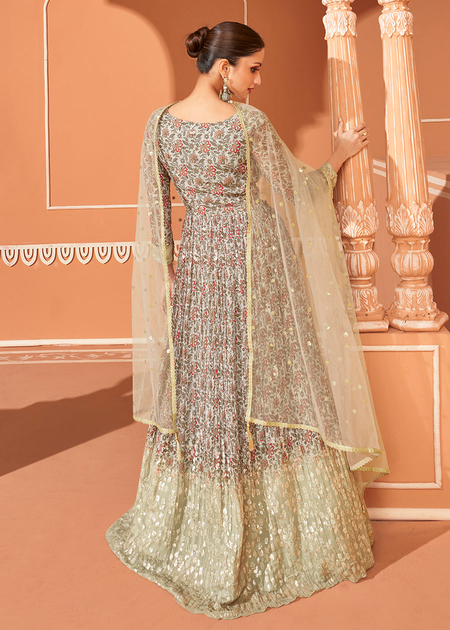 Light Green Embroidered Anarkali Set- Rent main image 1