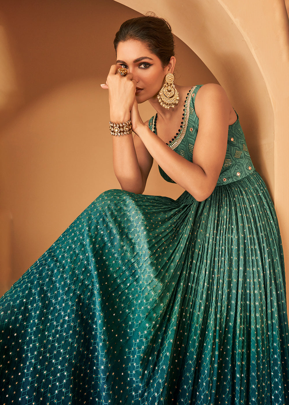 Green Net Wedding Indian Pakistani Long Gown Anarkali Suit SFVPL20905 –  ShreeFashionWear