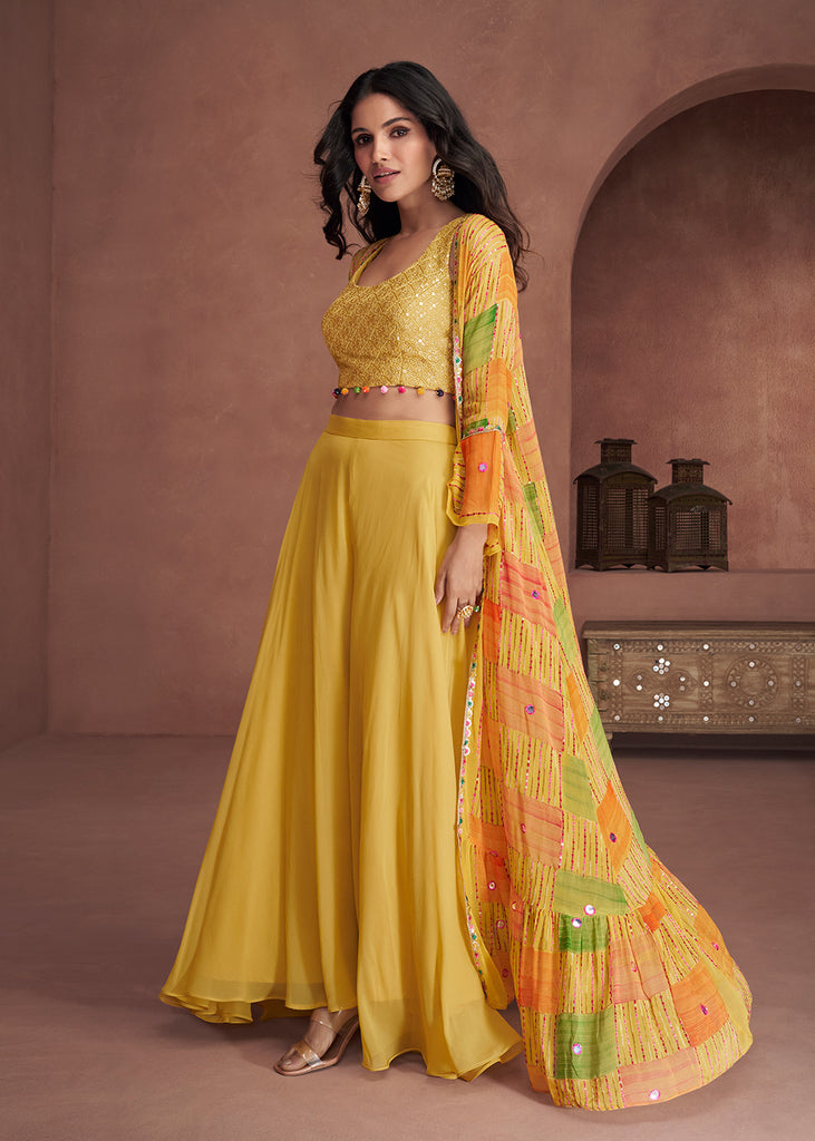 Buy Indo-Western Dress - Yellow Jacket Style Sequins Work Dress Empress Clothing Buy Indo-Western Dress - Yellow Jacket Style Sequins Work Dress Empress Clothing