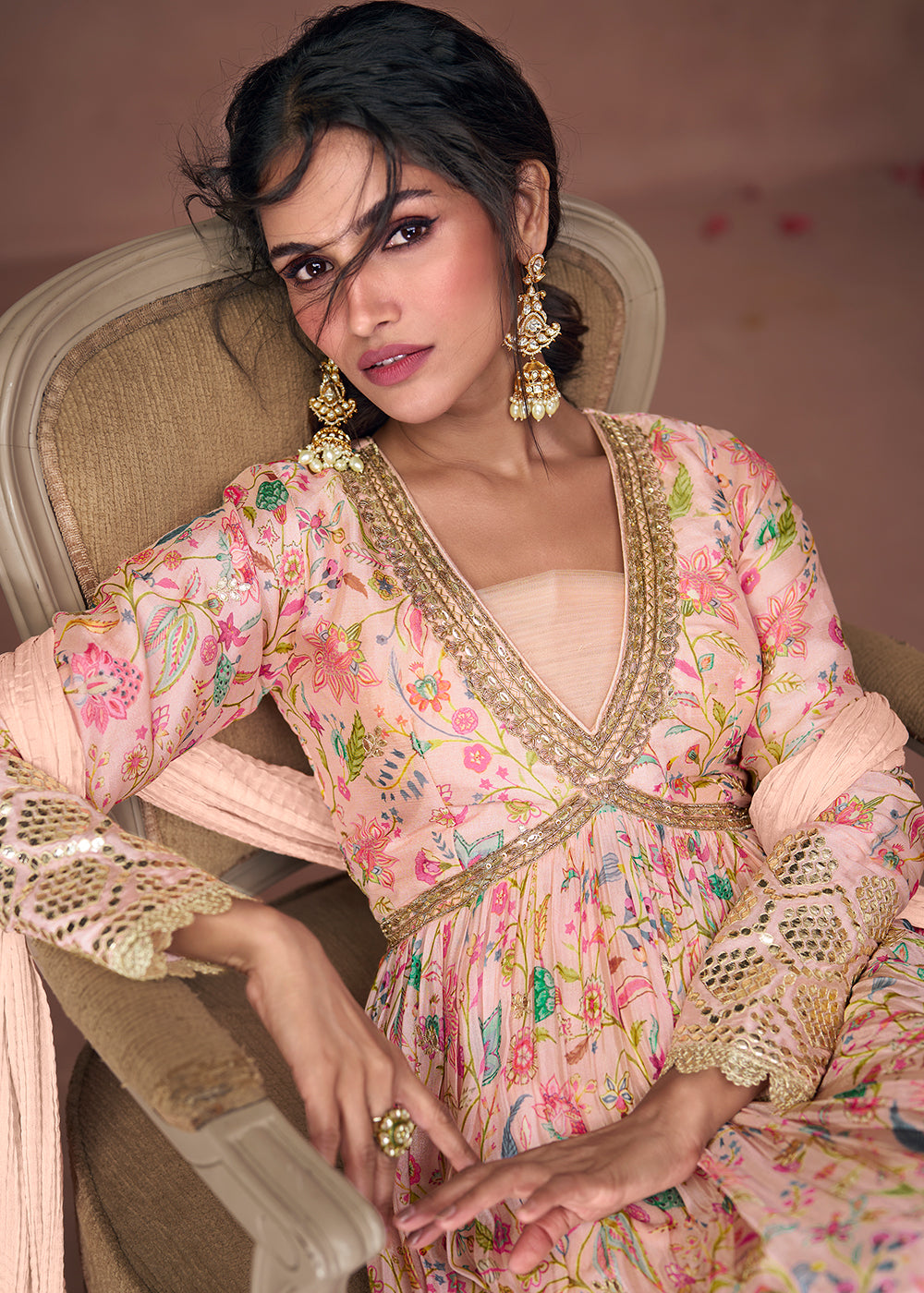 Peach with Magenta Shaded Beads and Stone work Bridal and Partywear Go –  Seasons Chennai