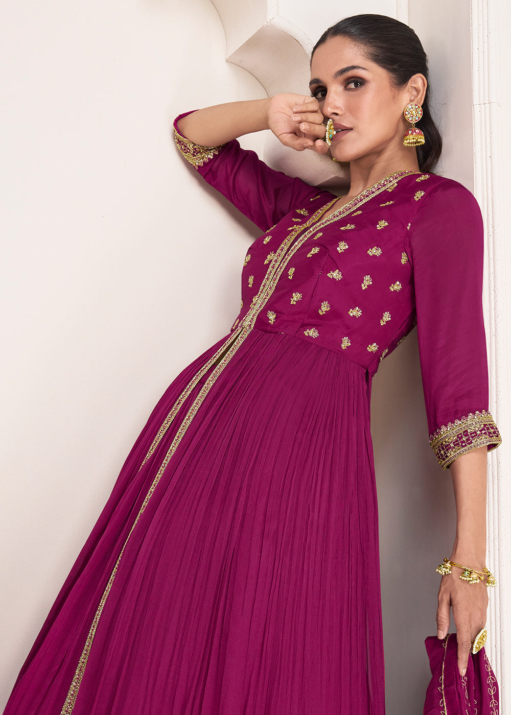 Buy Now Party Magenta Plum Embroidered Skirt Style Anarkali Suit Online in USA, UK, Australia, New Zealand, Canada & Worldwide at Empress Clothing.