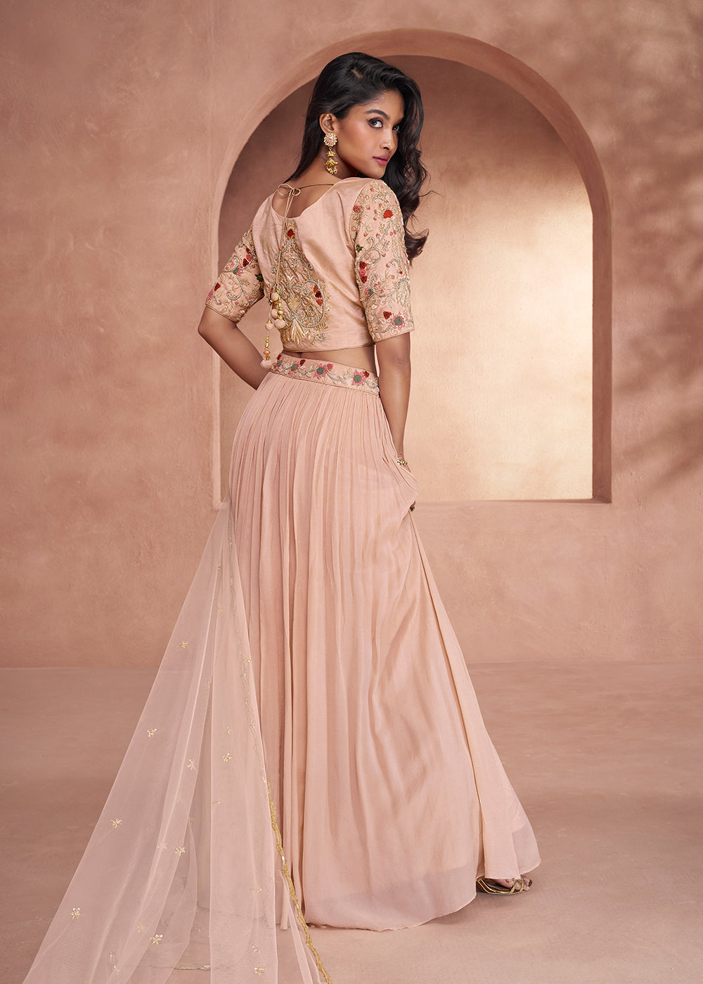 Buy Now Blush Peach Premium Silk Designer Party Wear Lehenga Choli Online in USA, UK, Canada & Worldwide at Empress Clothing.